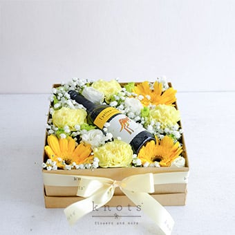 Sips n' Smiles (Yellow Gerbera & Mini Wine Box Arrangement)