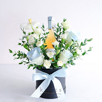 Sip & Bloom (Roses and Tulip Arrangement with Wine)
