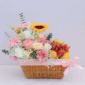 Sweet Orchard (Fruits and Flowers Gift Basket)