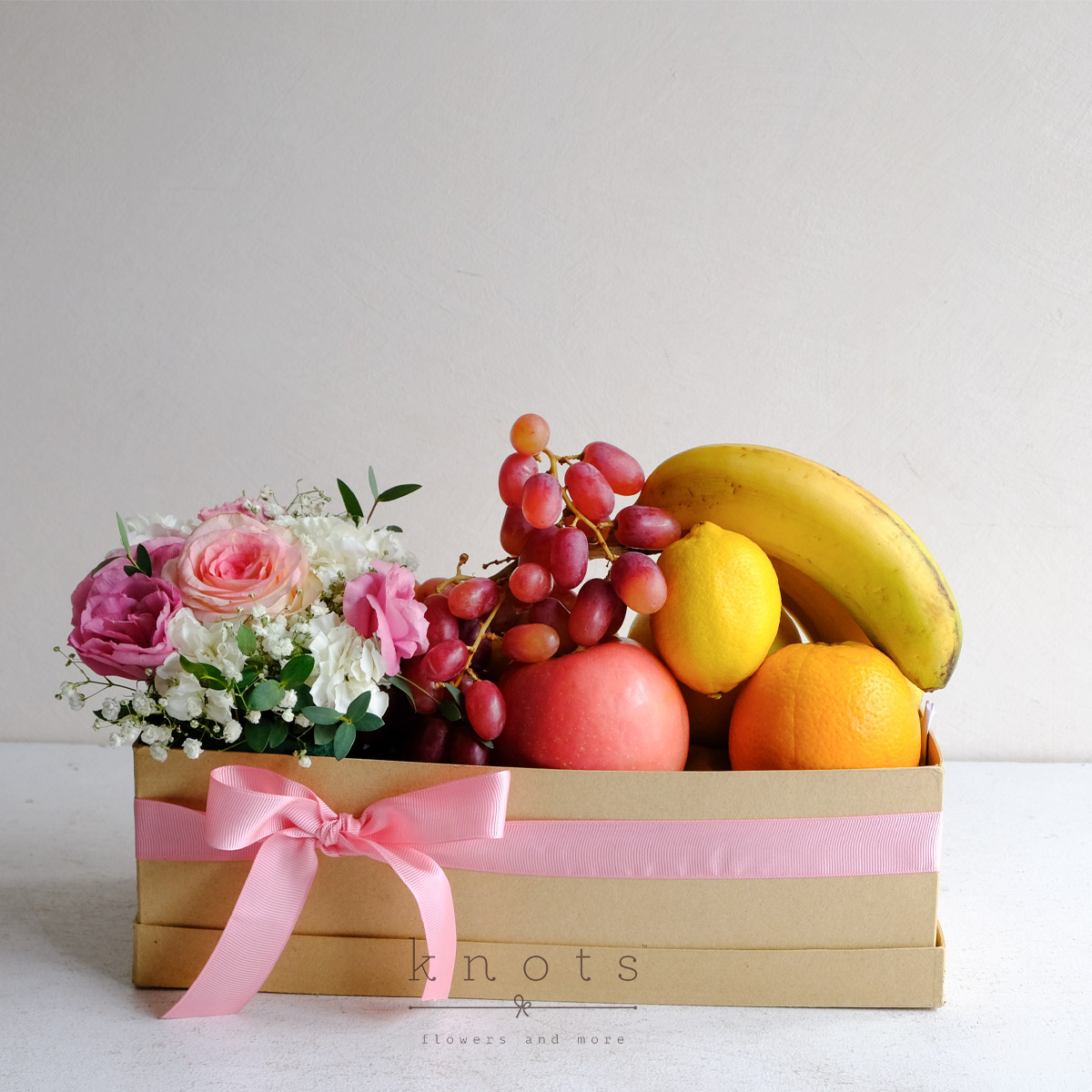 Rosy Harvest (Fruits and Flower Gift Basket)
