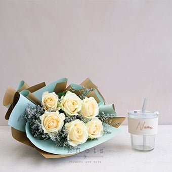 Peachy Day (Peach Roses Bouquet w/ Cup)