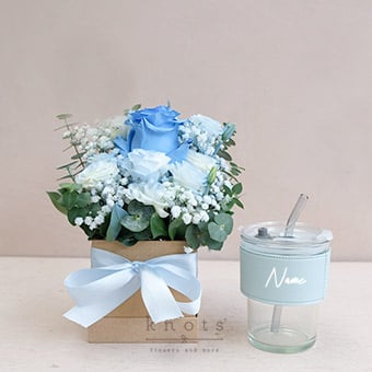 Chill and Breezy (Blue Rose Boxed Arrangement w/ Cup)