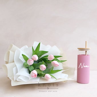 Tulips To Hydrate (Pink Tulips Bouquet w/ Personalized Tumbler)