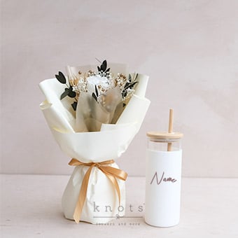 Heavenly Vessel (Preserved Rose Flower Bouquet w/ Personalized Tumbler)