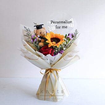 Brighter Horizons (Sunflower and Red Ecuadorian Rose Graduation Bouquet)