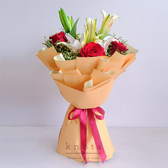 Jubilant Affection (Pink Lilies And Roses Bouquet)