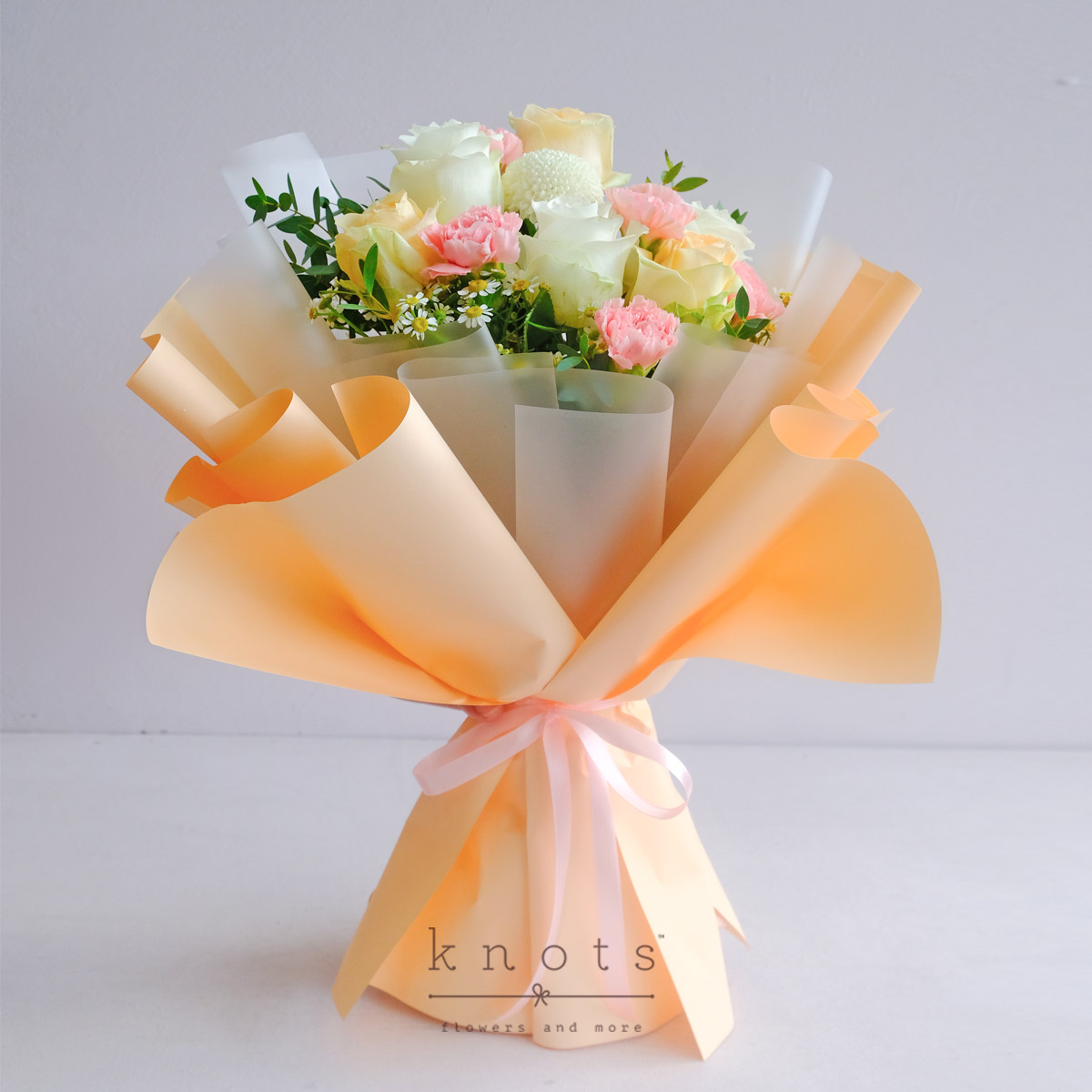 My Darling Muse (White & Peach Roses Bouquet)