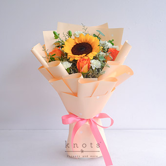 Sunset Walks (Sunflower & Orange Roses Bouquet)