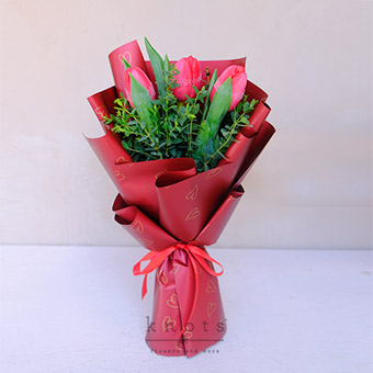 Entwined (3 Red Tulips Bouquet)