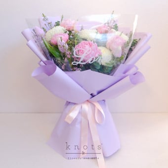 Purple Fantasy (Pink Peonies and Purple Spray Tulips Bouquet)