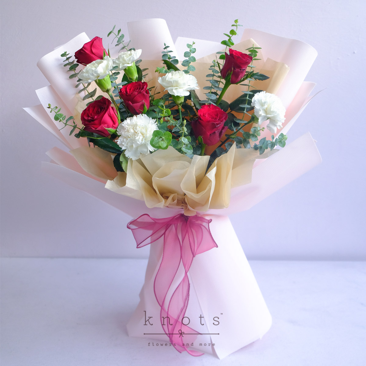 Romance You (White Carnation and Red Rose Bouquet)