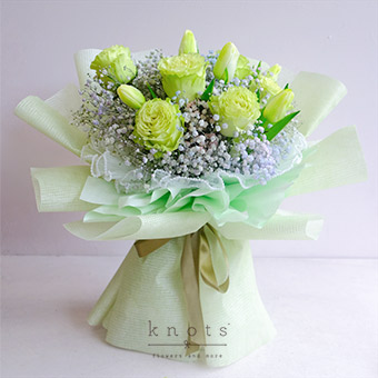 Serena (Green Ecuadorian Roses and Lime Green Dyed White Tulips Bouquet)