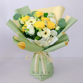 Serenity in Bloom (Yellow Rose and White Gerbera Bouquet)