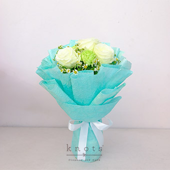 Ocean’s Grace (White Roses & Green Carnations Bouquet)