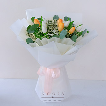Sizzling Love (10 White & Orange Tulips Bouquet)