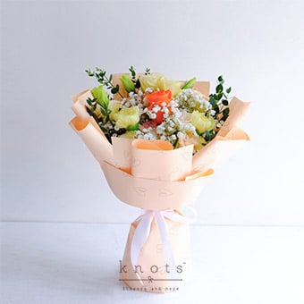 Sunset Dreams (Orange Sprayed Rose and Yellow Carnation Bouquet)