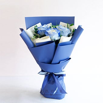 Adira (Blue Sprayed White Rose Bouquet)