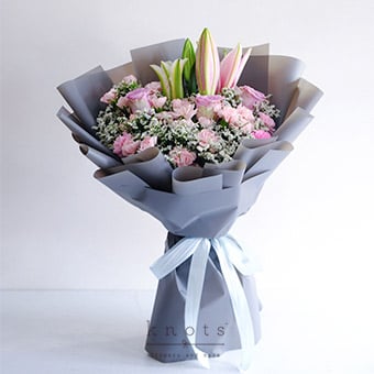 Secret Garden (Pink Lily and Purple Roses Bouquet)