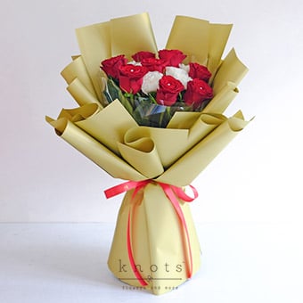 Rustic Romance (Red Rose and White Carnation Bouquet)