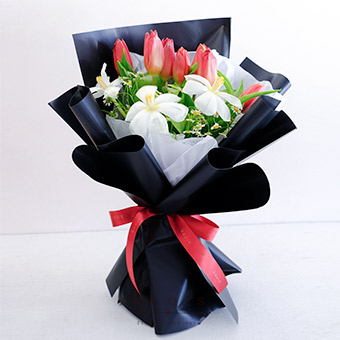 Luminous Love (Red and White Tulips Bouquet)