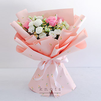 Rosy Romance (Pink Ecuadorian Roses and Tulips Bouquet)