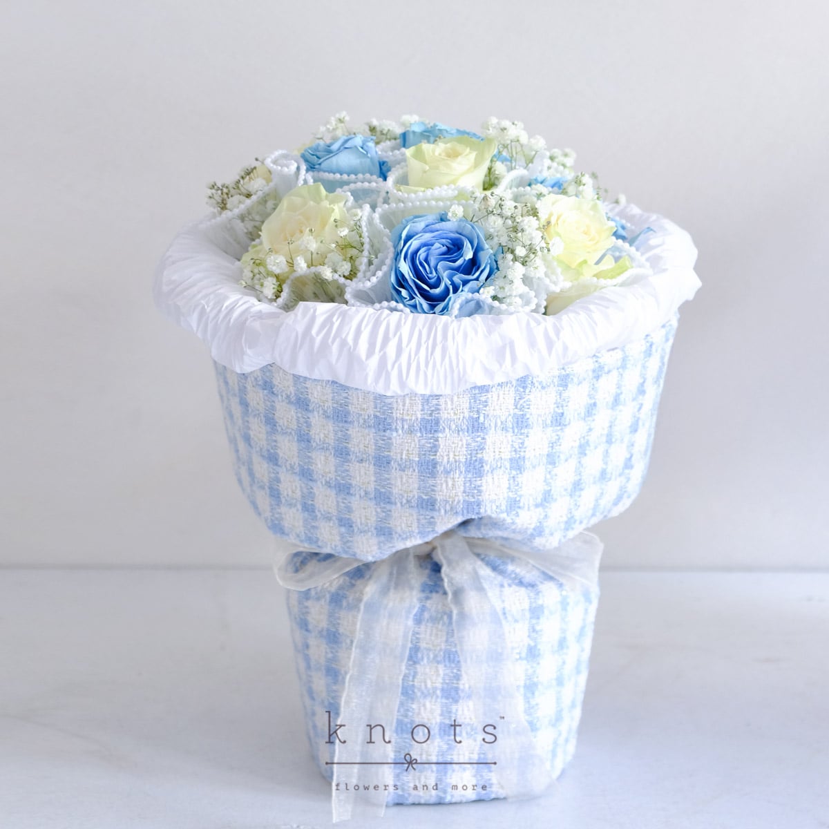 Serene Dream (White and Powder Blue Ecuadorian Rose Bouquet)