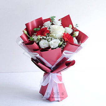 The Heart's Desire (White Rose and Red Gerbera Bouquet)