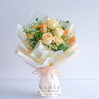 Dreamy Peach (Peach Roses and Orange Tulips Bouquet)