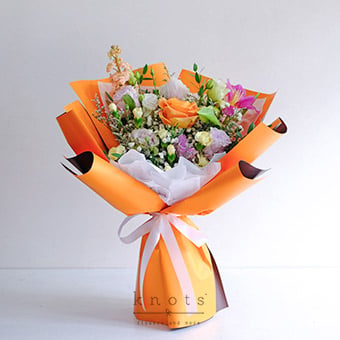 Apricot Dream (Orange Rose and Lilac Tulip Bouquet)