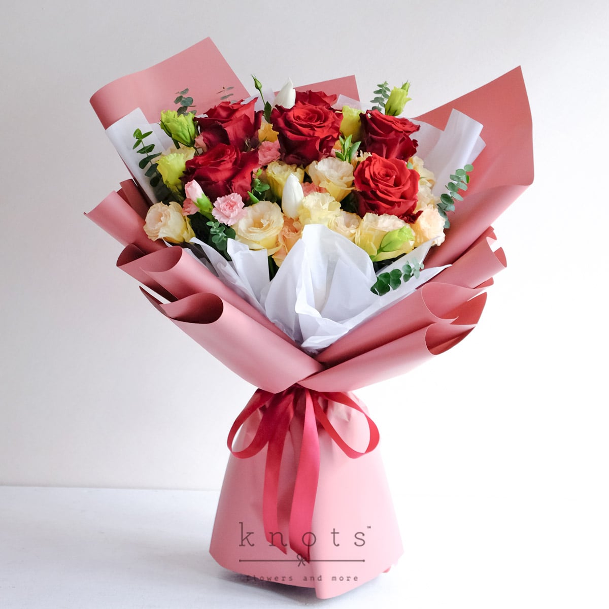 Hearts in Bloom (Red Ecuadorian Rose and White Tulips Bouquet)
