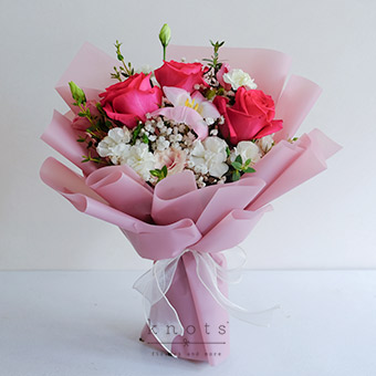 Oh Pretty Woman (Fuschia Roses, Pink Tulips and White Carnation Bouquet)