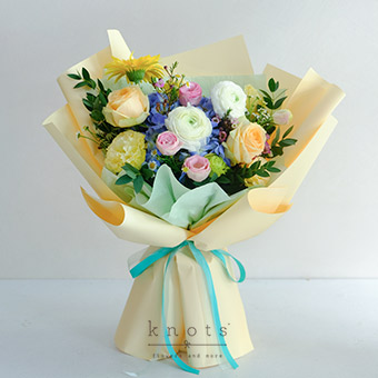 Timeless Charm (White Ranunculus and Blue Hydrangea Bouquet)
