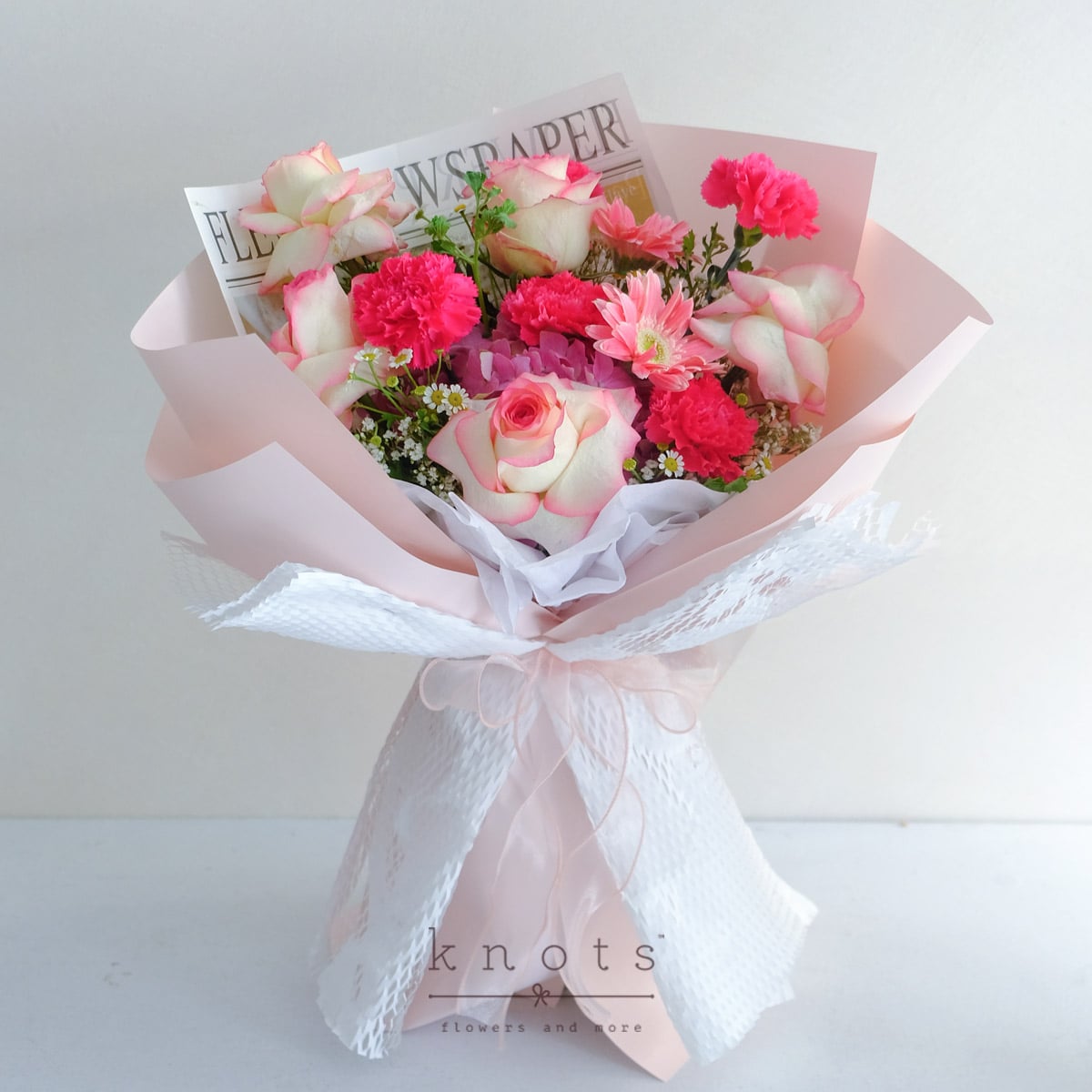 Celestial Blossoms (Two-Toned Pink Roses, Pink Carnation and Hydrangea Bouquet)