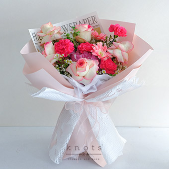 Celestial Blossoms (Two-Toned Pink Roses, Pink Carnation and Hydrangea Bouquet)