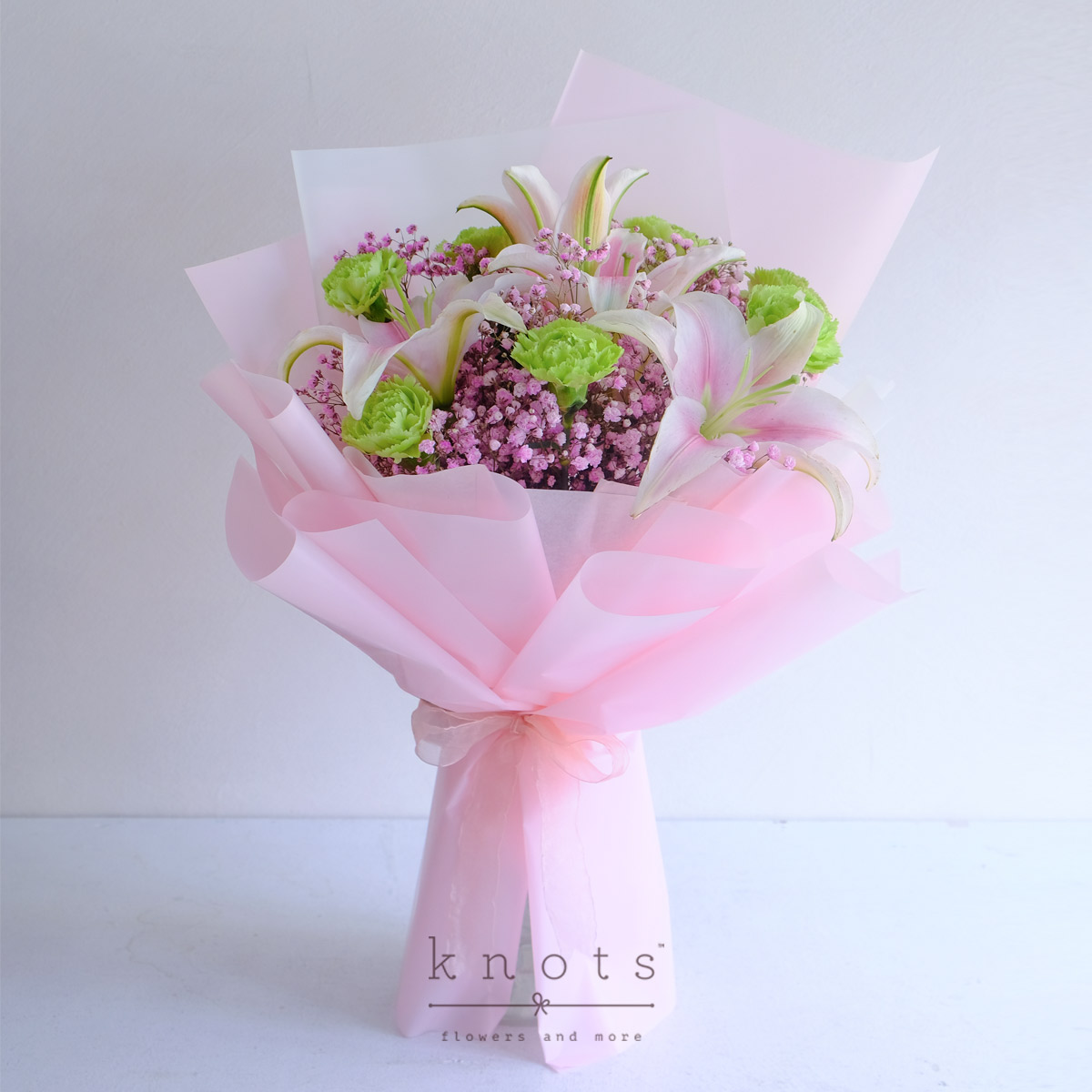 Lovely Lily (Pink Stargazer Lily and Green Carnation Bouquet)