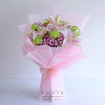 Lovely Lily (Pink Stargazer Lily and Green Carnation Bouquet)