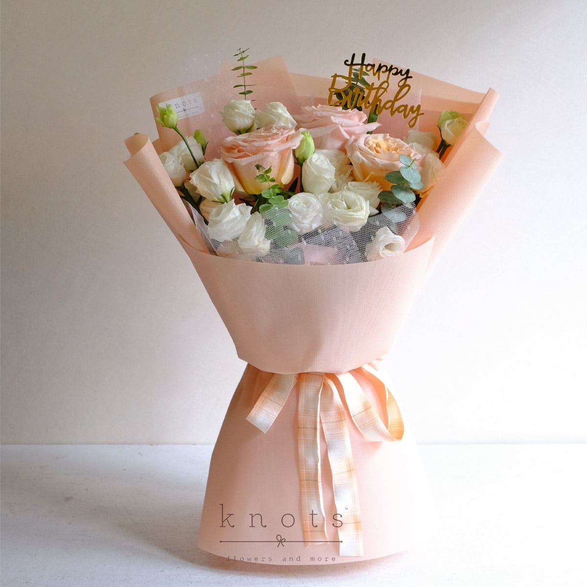 Birthday Kisses (Peach Pink Ecuadorian Roses Birthday Bouquet)