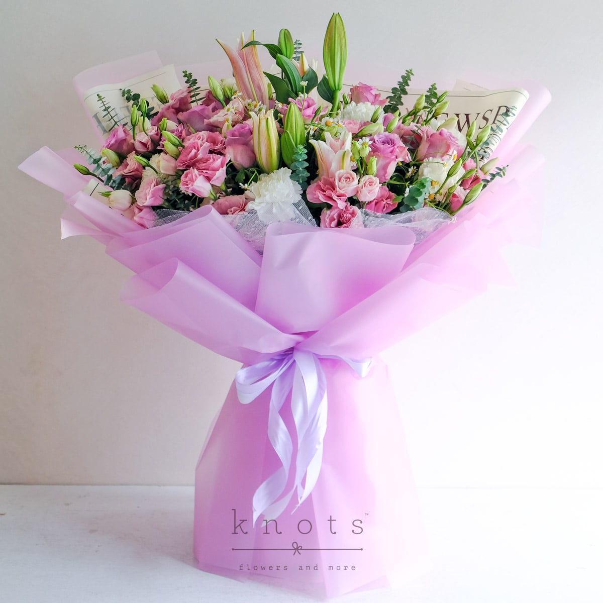 Periwinkle Touch (Pink Lily & Purple Roses Bouquet)