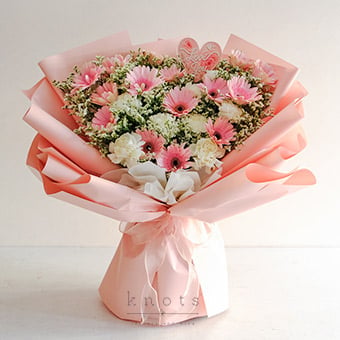 Blooming Affection (Pink Gerbera and White Carnations Bouquet)