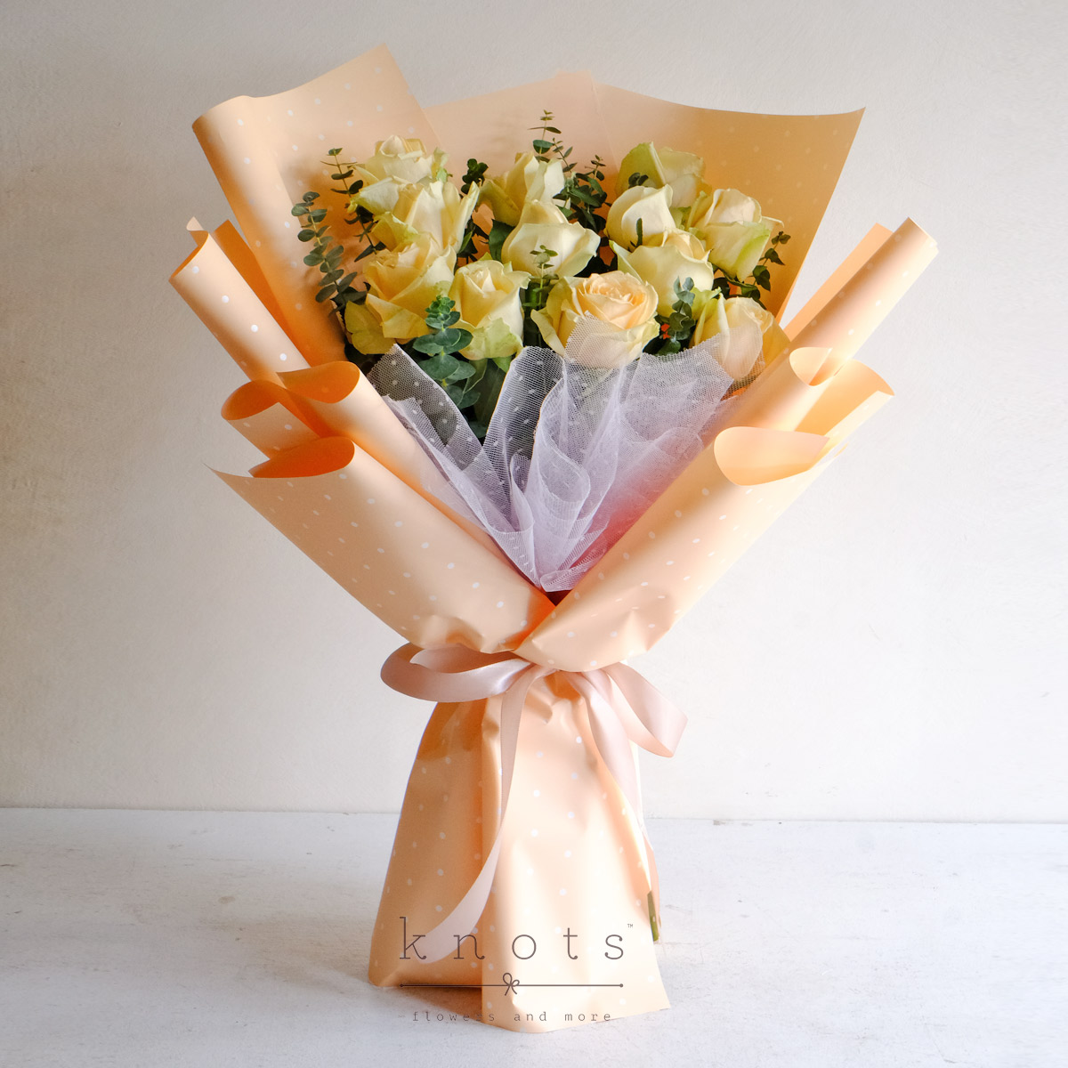 Sunlit Whimsy (12 Peach Roses Bouquet)