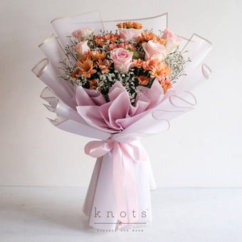 Rosy Apricot (Pink Roses Bouquet)