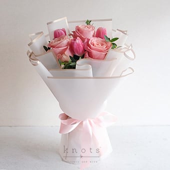 Belle Allure (Pink Ecuadorian Rose and Tulips Bouquet)