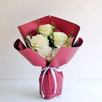 Merlot & Moonbeams (White Ecuadorian Roses Bouquet)