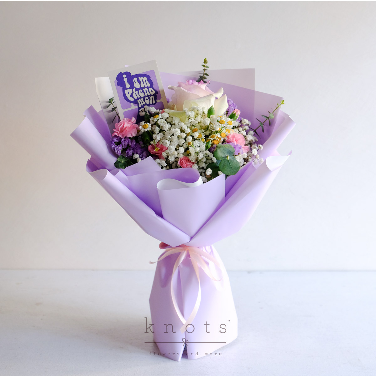 The Phenomenal Bloom (White Ecuadorian Rose with Lilac Floral Spray Bouquet)