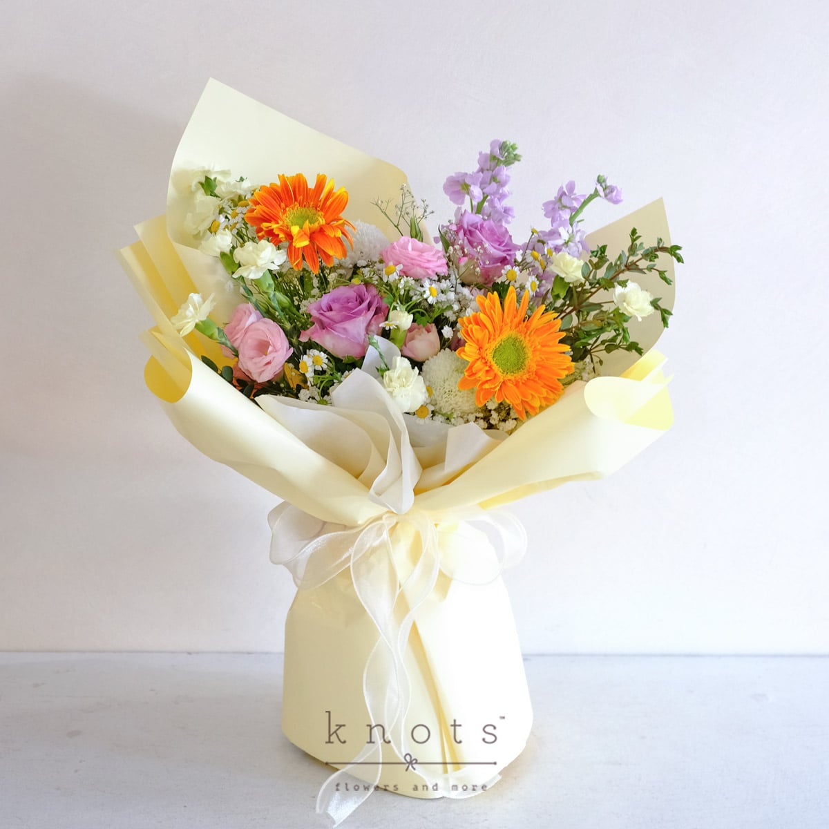 Hello, Sunshine (Purple Roses and Orange Gerbera Bouquet)