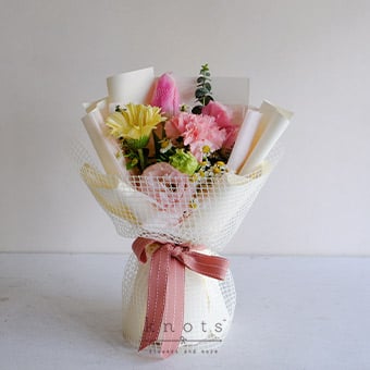 Envelope of Love (Pink Tulip and White Gerbera Bouquet) 