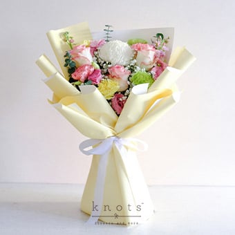 Soft Sunshine (White Sunlight and Two-toned Pink Roses Bouquet)