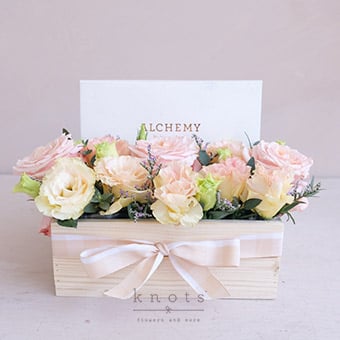 Peach Bloom (Roses Arrangement with Macarons)
