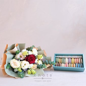 Colorful Moments (Red Rose Bouquet and Macarons)