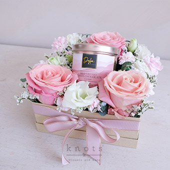 Sweet Fancies (Pink Rose Arrangement and Treats)